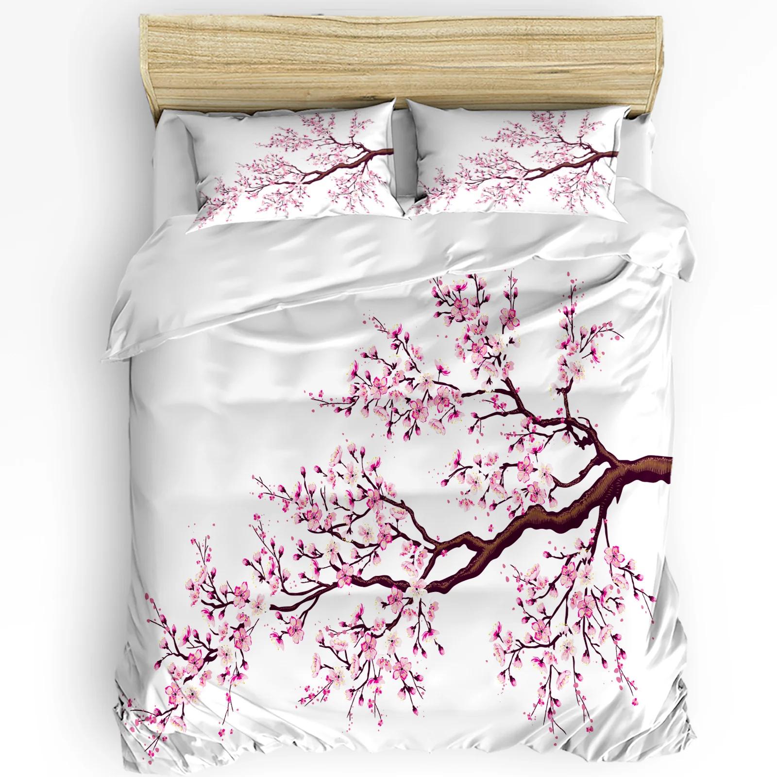 Pink Cherry Blossoms Flower Japan 3pcs Duvet Cover SetPillow Case Double Comforter Bedding Set Quilt Cover Couple Be